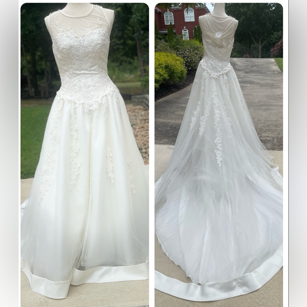 Bridal Originals Cream Wide Edging Sleeveless Beaded Wedding Dress